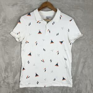 ASOS Western Teepee AOP White Polo Shirt Mens XS Indie Festivalcore *flaw*